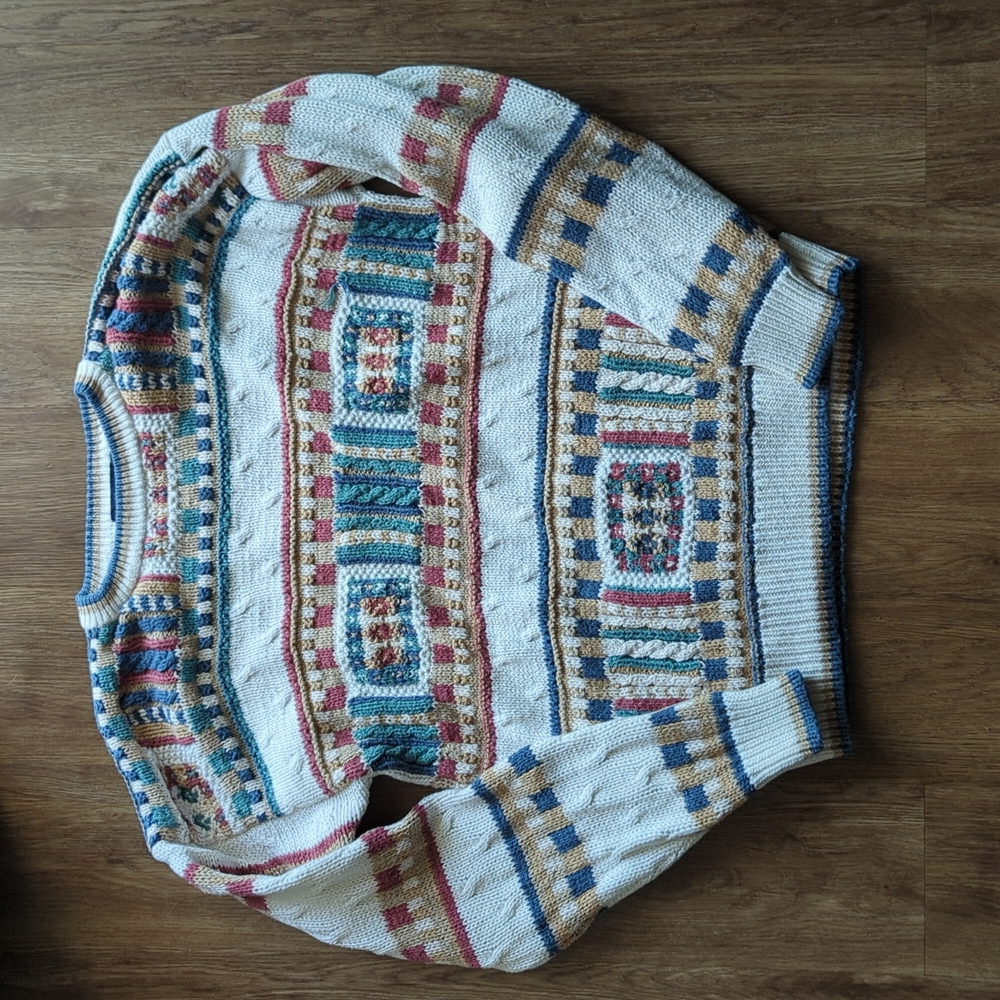 Vintage y2k Rainbow Handknit Chunky Sweater Size Large